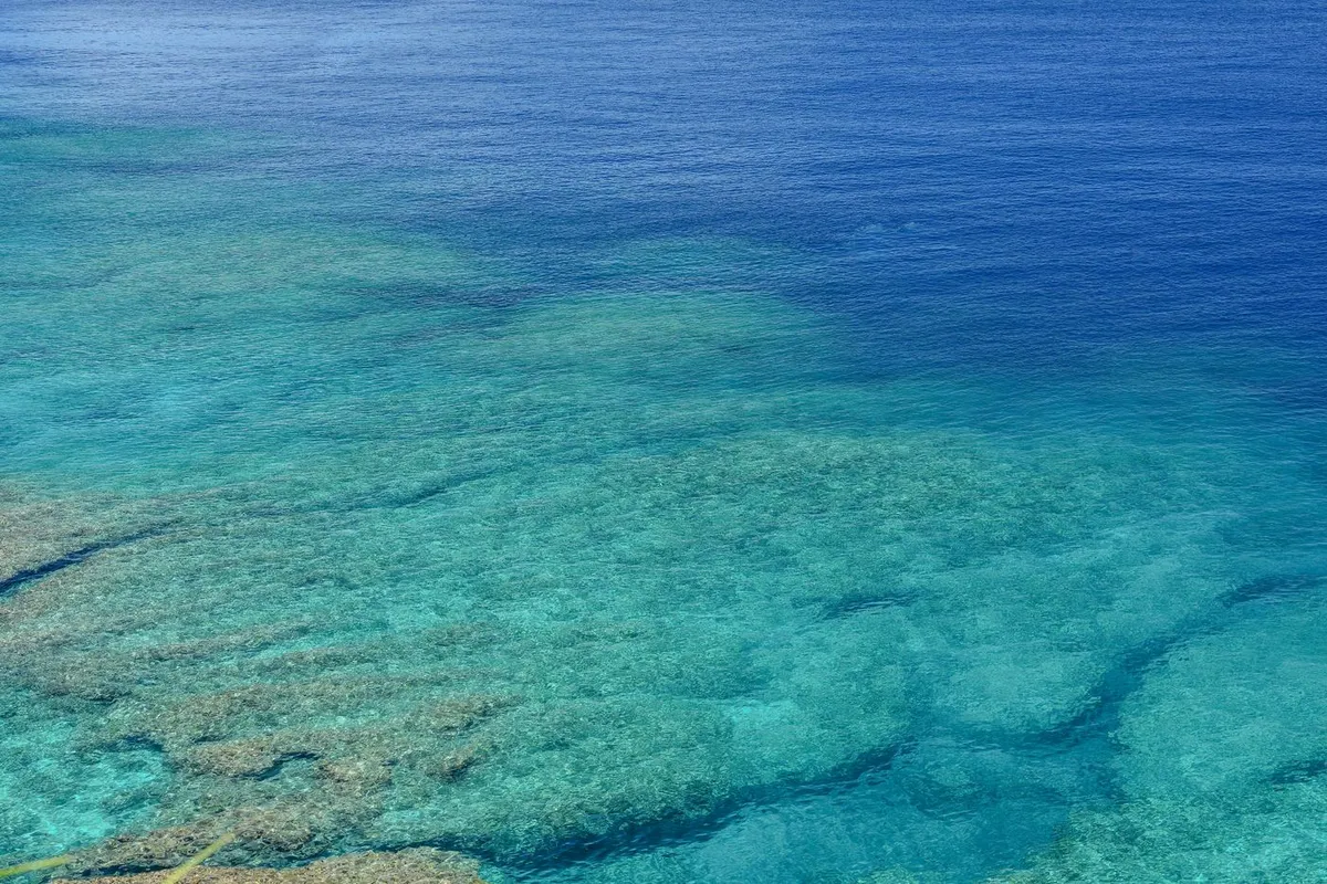 La mer azur et le récif corallien d'Okinawa en été