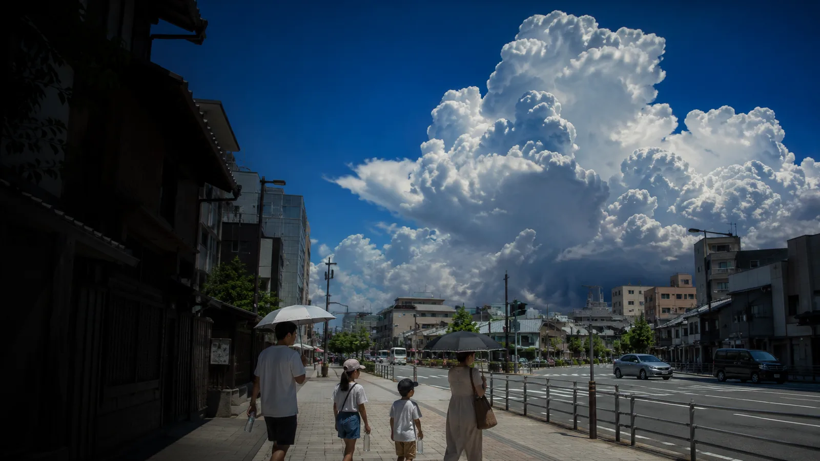 Blue midsummer sky with towering clouds over Japan (AI-generated image)